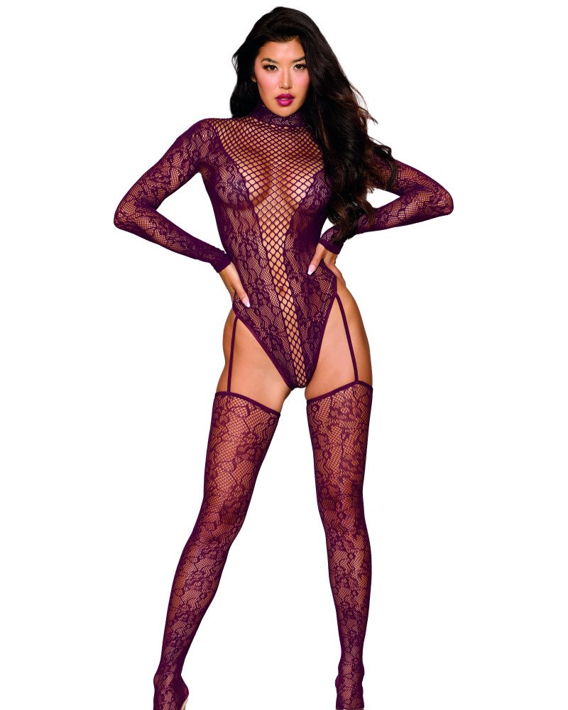 Σέξι κορμάκι με ζαρτιέρες, κάλτσες και μακρυά μανίκια