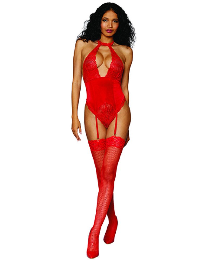 Γυναικείο σέξι κορμάκι από δαντέλα και βελούδο!