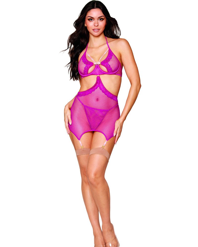 Σέξι γυναικείο σετ σουτιέν, στρινγκ και κοντή φούστα