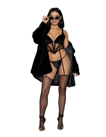 Σέξι γυναικείο βελούδινο μπούστο με ζαρτιέρες και στρινγκ