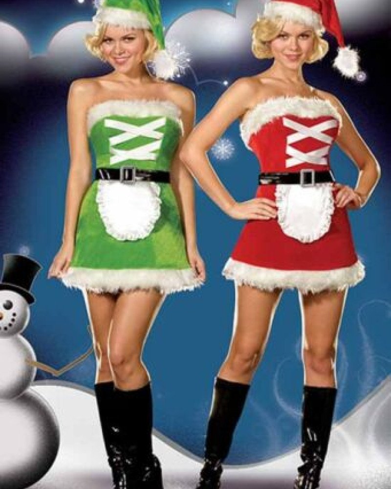Χριστουγεννιάτικη γυναικεία στολή 3 τεμαχίων διπλής όψης